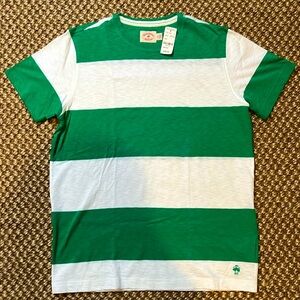 NWT Brooks Brothers Red Fleece Mens T Shirt Green White Horizontal Stripes - M